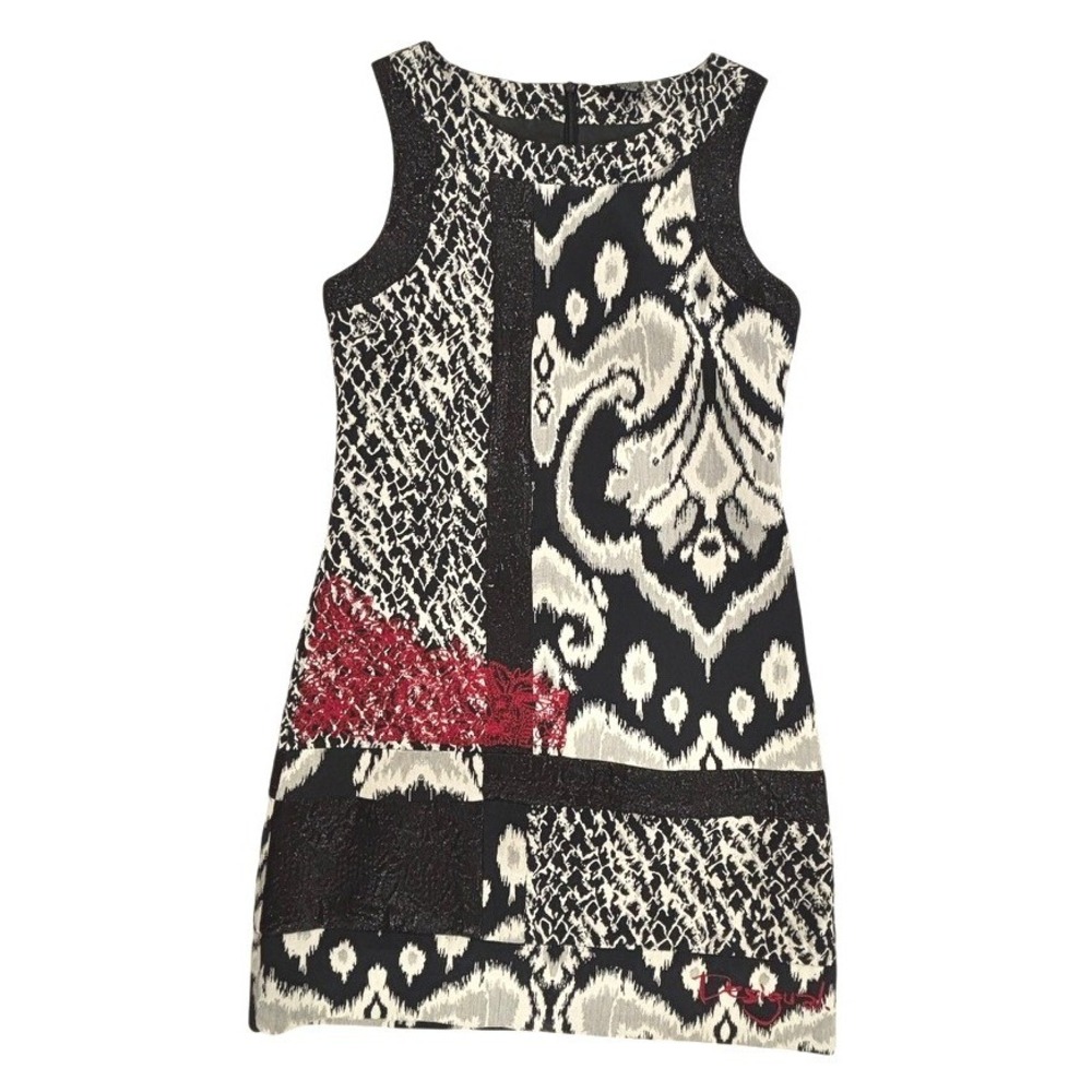 Desigual Patchwork Sleeveless‎ Dress | Black & White Ikat | Size 38 (M)